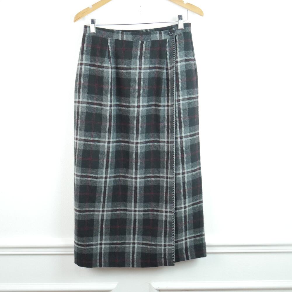 Vintage M L Plaid Midi Skirt Blanket Wrap Preppy Christmas‎ Academia 90s Tartan
